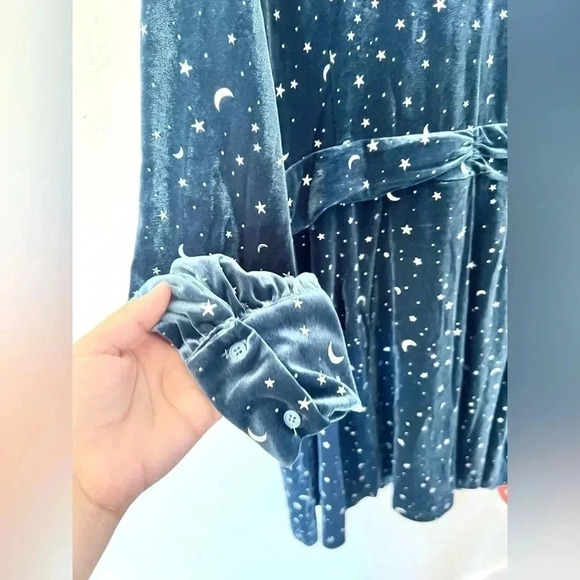 Cider Curve Blue Velvet V-Neck Star & Moon Long Sleeve Mini Dress Plus Size 4XL - Picture 7 of 13